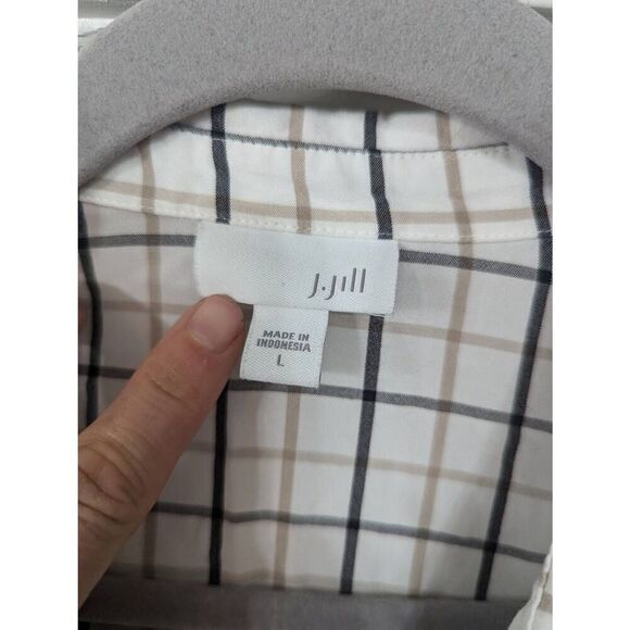 J. Jill plaid button up shirt women's size Large white checked Gauzey tunic flow - Picture 3 of 6
